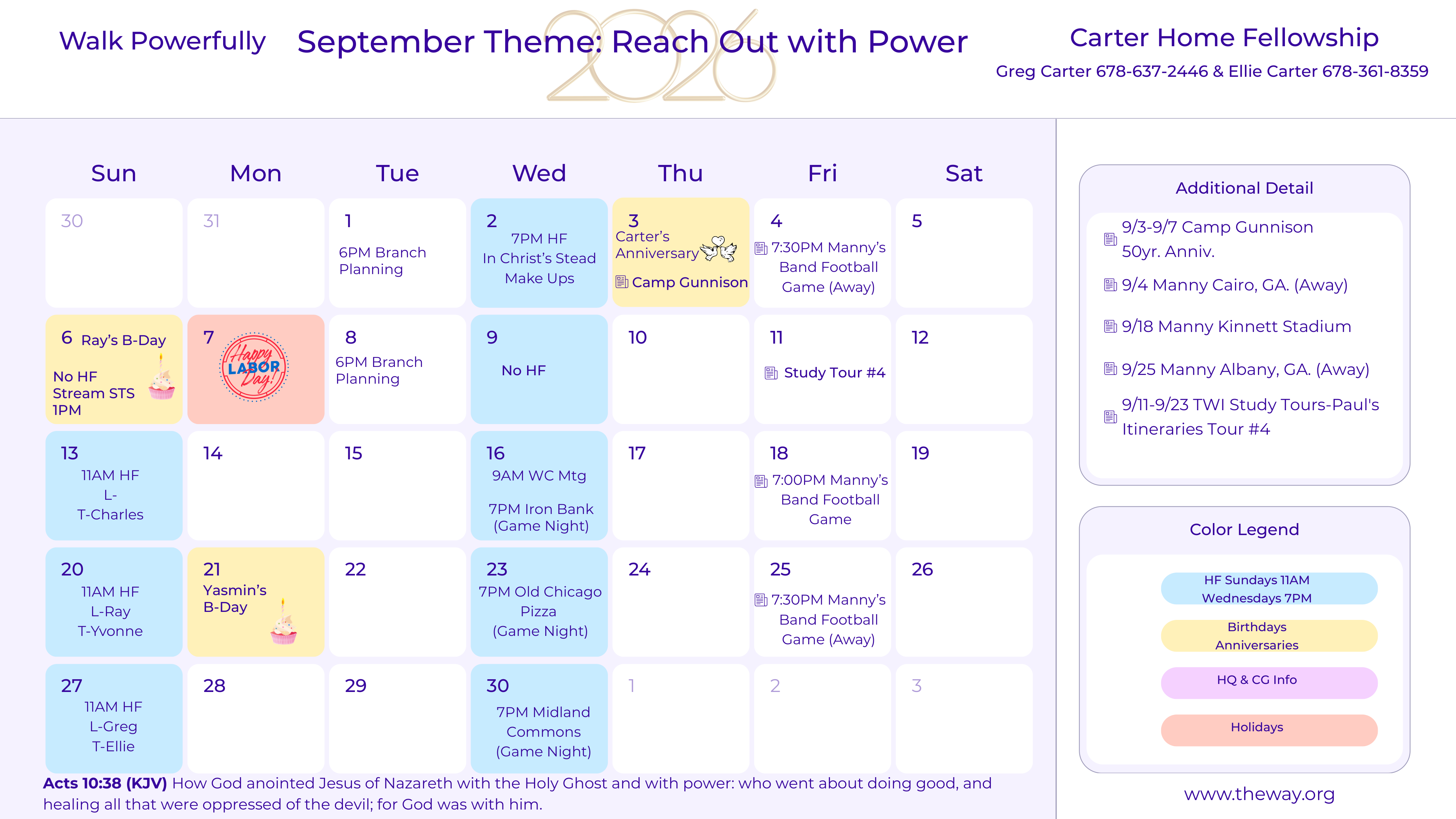 Carter Home Fellowship calendar, September 2026